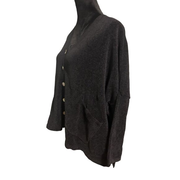 Wynne Lounge Chenille Knit Oversized Cozy Black Button-Up Cardigan Sweater Sz PL - Picture 3 of 4